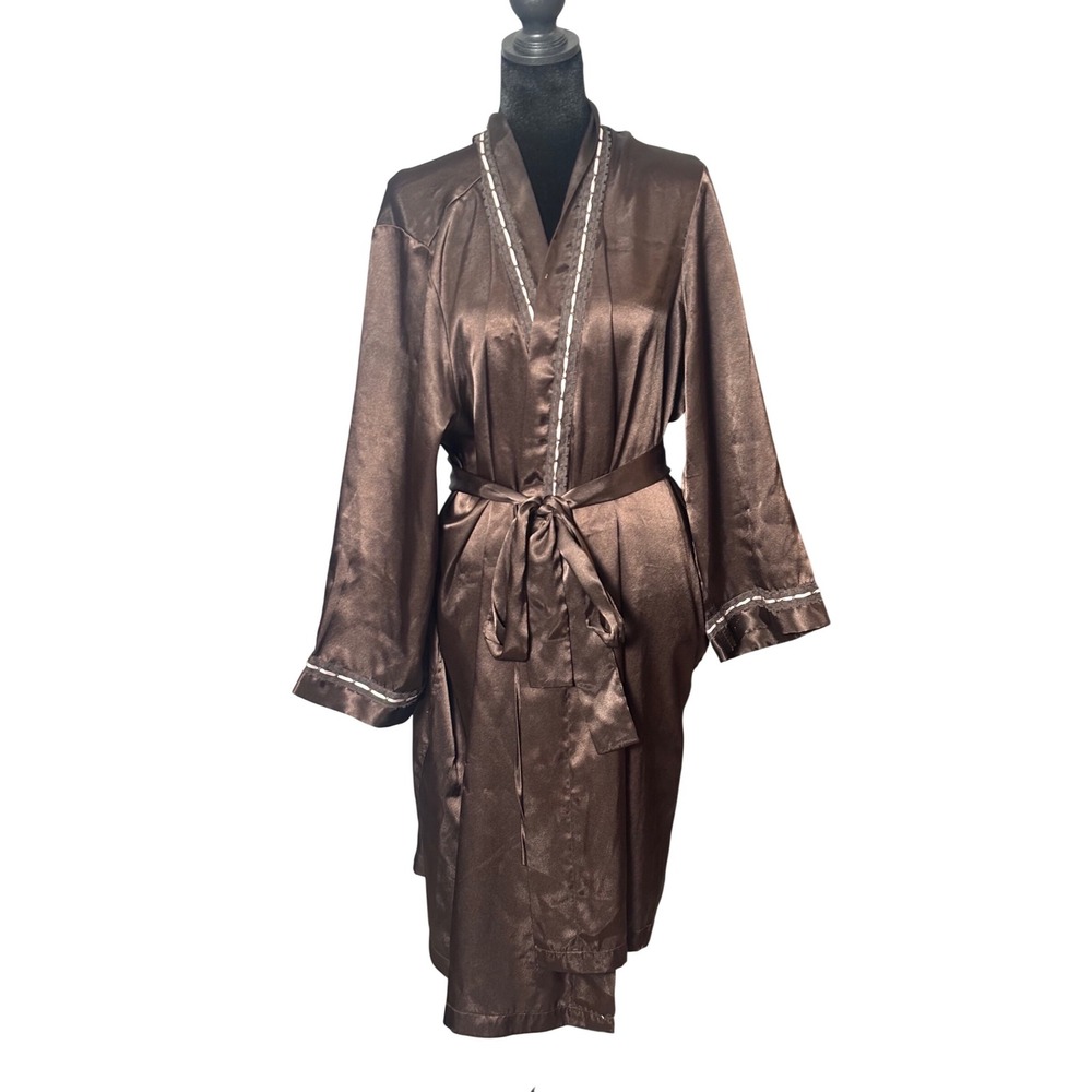 Morgan Taylor Intimates XXL Chocolate Brown‎ Satin Lace Robe